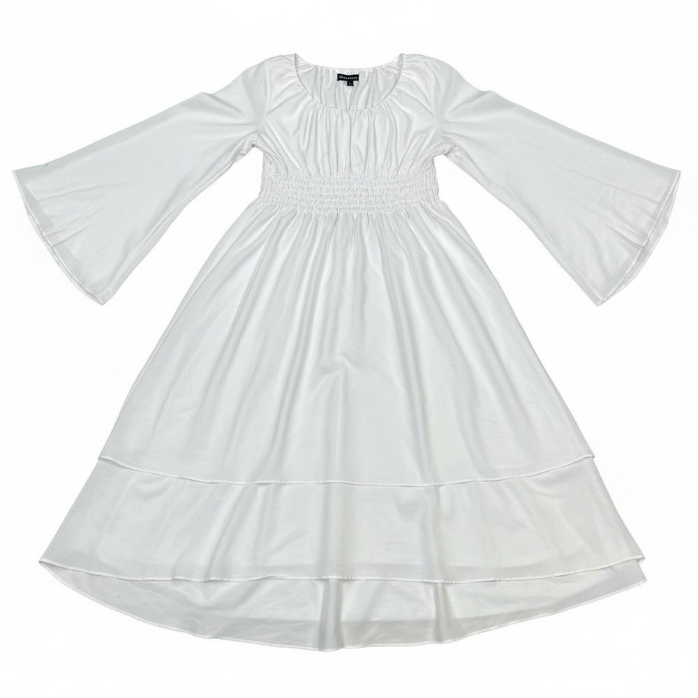 Scarlet Darkness Dress White Maxi Smocked Split Flare Sleeve 2XL Renaissance